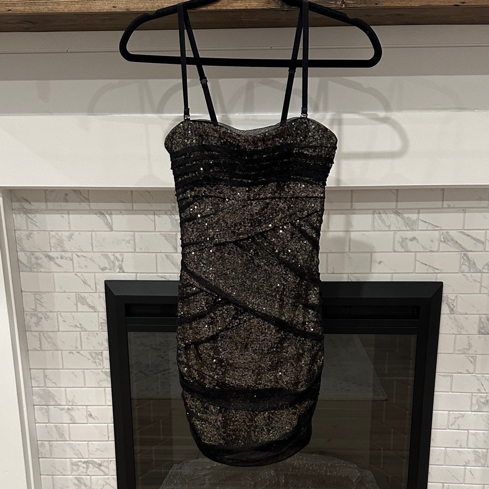 bebe sexy Black and Gold sequin Mini Dress